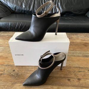 VINCE Black Booties with Greige Open-Back T-Strap